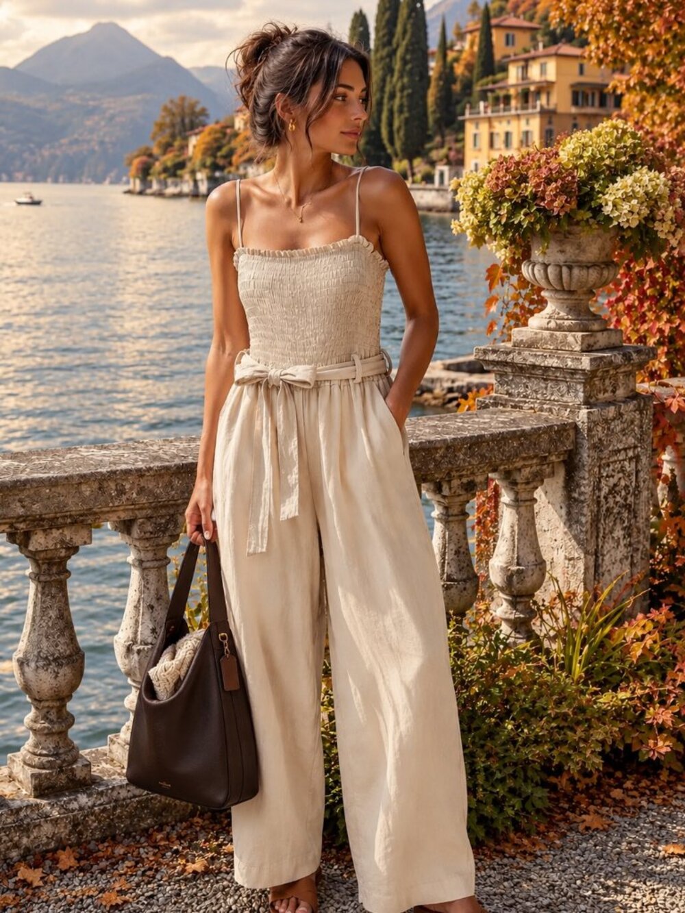 NWT Intermix Beige ‘Shara’ Wide Leg Jumpsuit Size 14 Minimalist